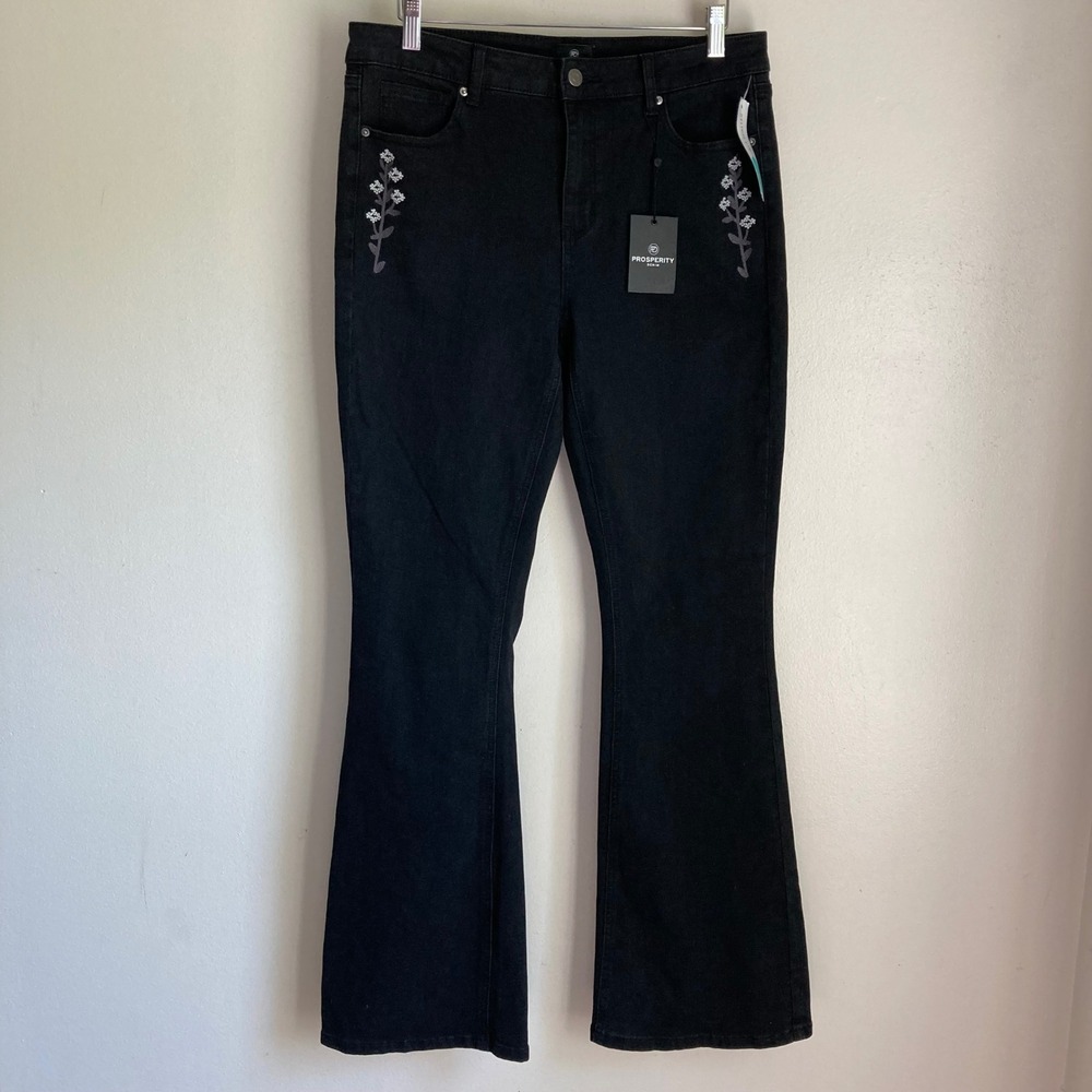 Prosperity Denim Chelsea Bootcut Jeans Black Floral Embroidered Size 30 NEW